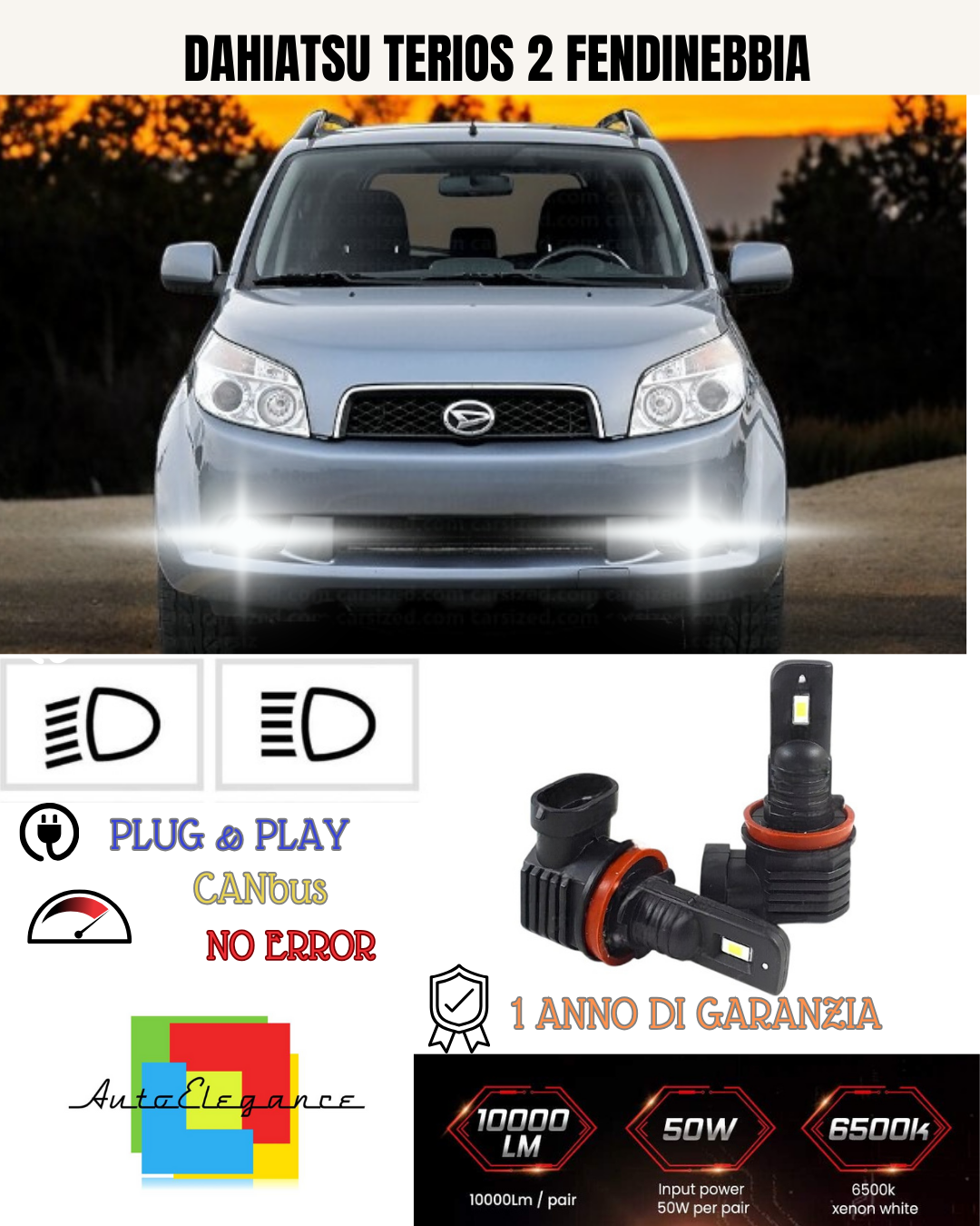 💕 KIT LED H8 DAHIATSU TERIOS 2 FENDINEBBIA 6000K BIANCO 6000 LUMEN 💕
