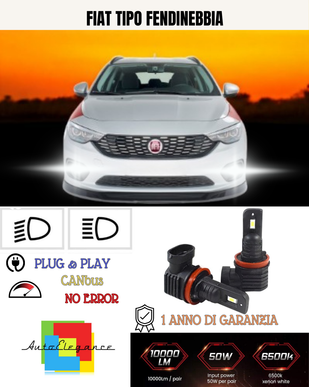 💕 KIT LED H11 FIAT TIPO FENDINEBBIA 6000K BIANCO 6000 LUMEN 💕