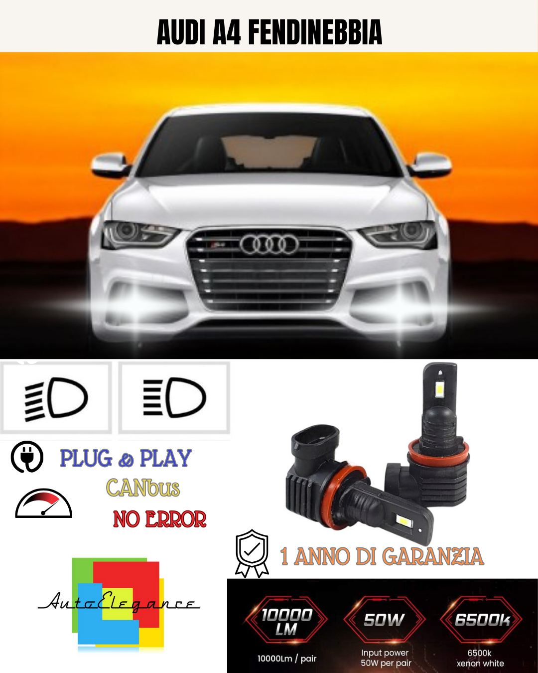 💕 KIT LED H11 AUDI A4 FENDINEBBIA 6000K BIANCO 6000 LUMEN 💕