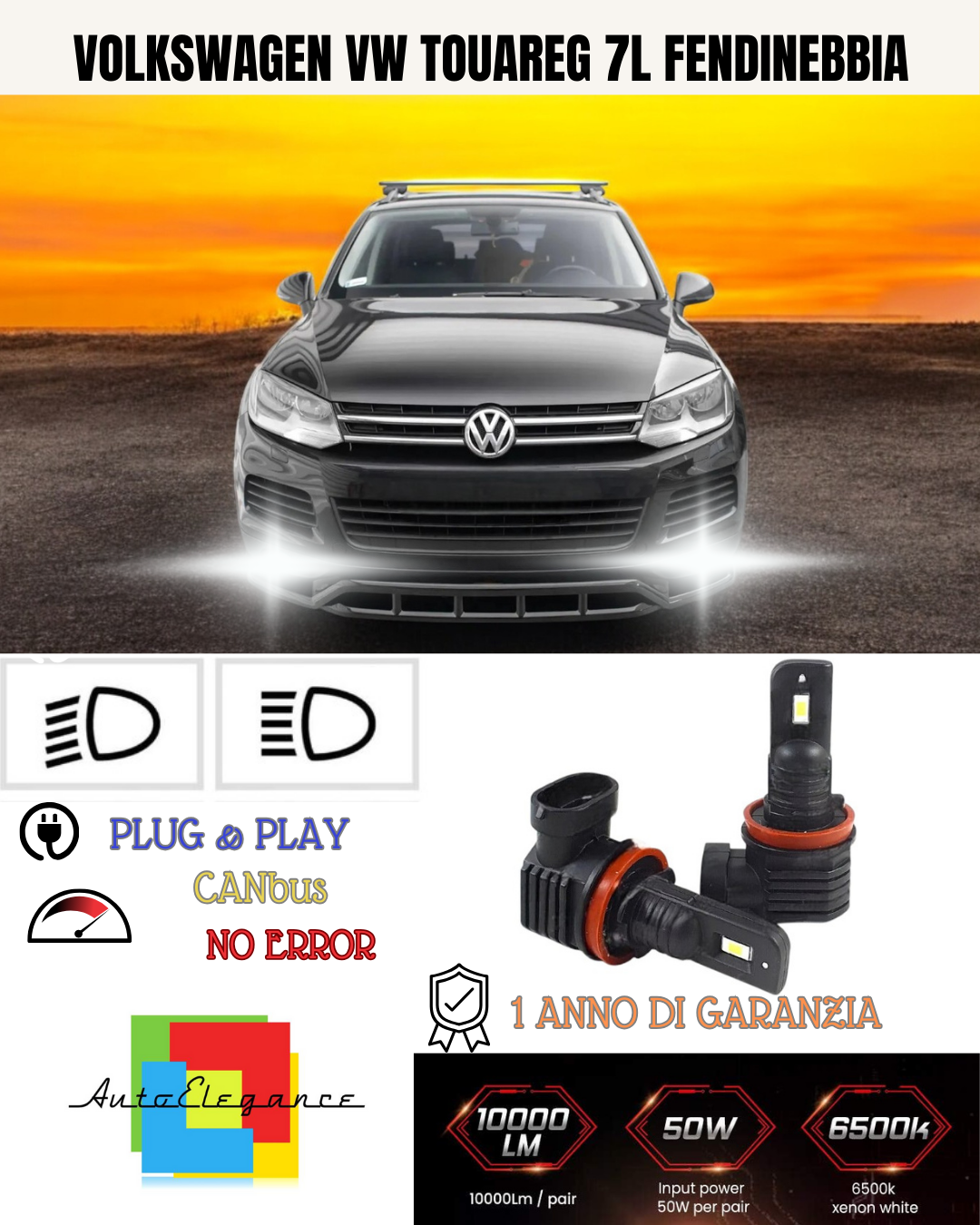 💕 KIT LED H11 VOLKSWAGEN VW TOUAREG 7L FENDINEBBIA 6000K BIANCO 6000 LUMEN 💕