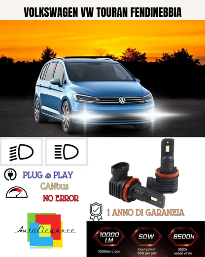 💕 KIT LED H11 VOLKSWAGEN VW TOURAN FENDINEBBIA 6000K BIANCO 6000 LUMEN 💕