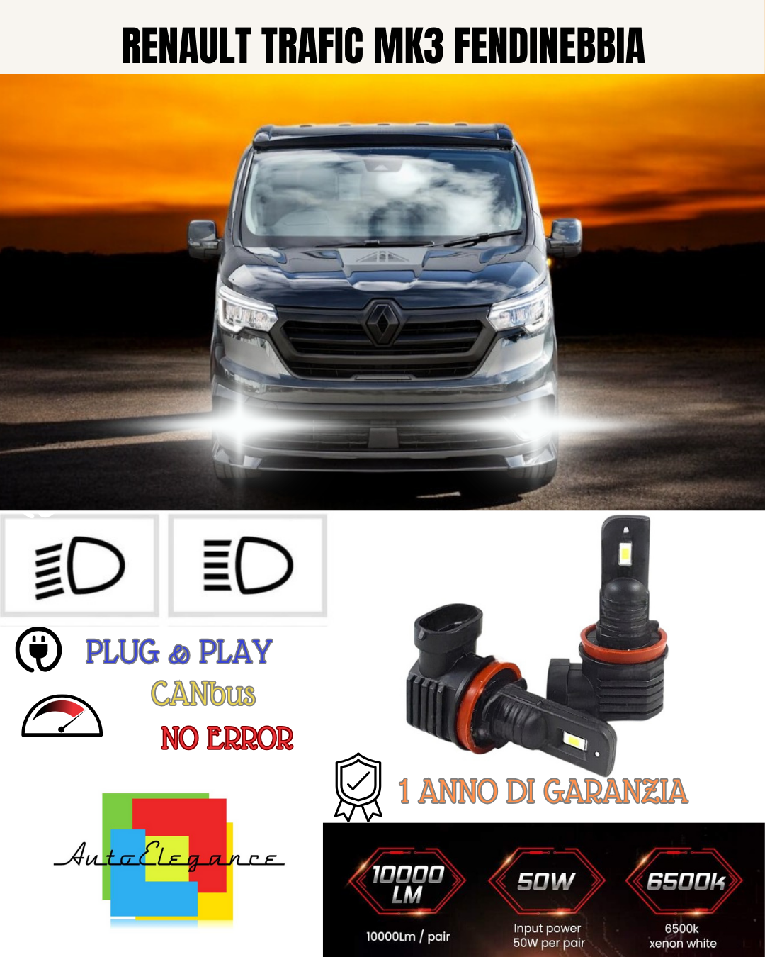 💕 KIT LED H11 RENAULT TRAFIC MK3 FENDINEBBIA 6000K BIANCO 6000 LUMEN 💕