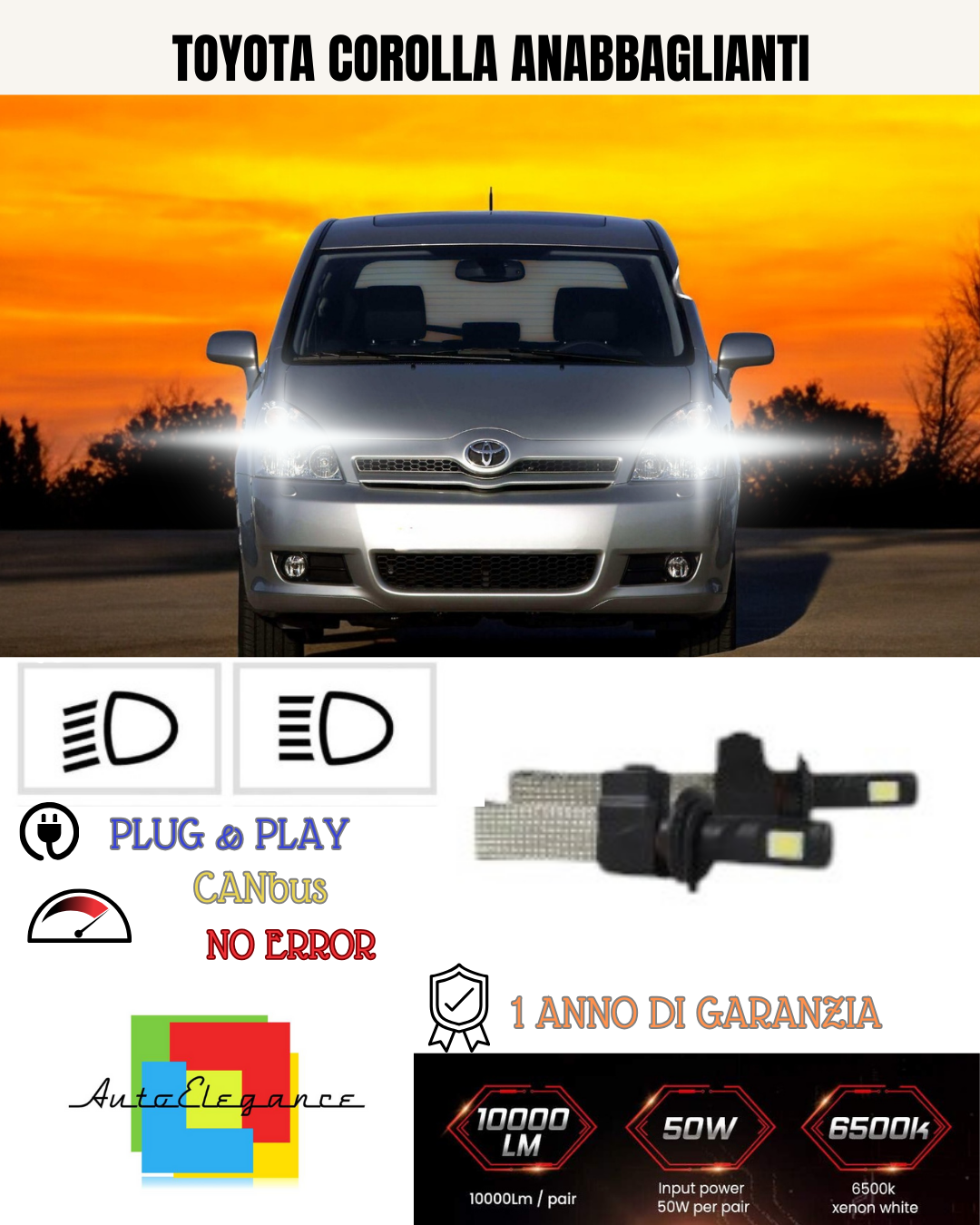 💕 KIT LED HB4 PER TOYOTA COROLLA 6000K BIANCO ANABBAGLIANTI 💕