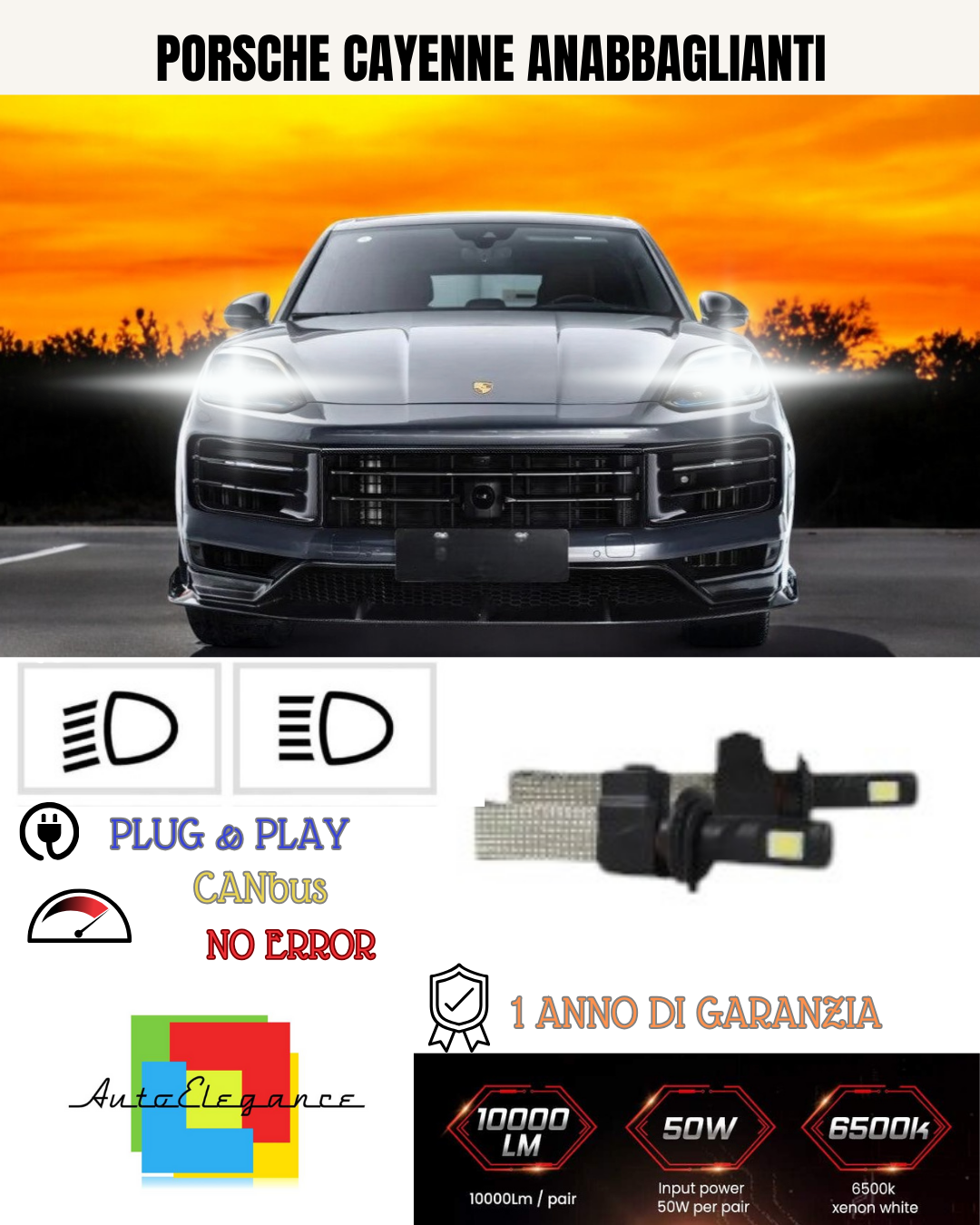 💕 KIT LED H7 PER PORSCHE CAYENNE 9PA 6000K BIANCO ANABBAGLIANTI 💕