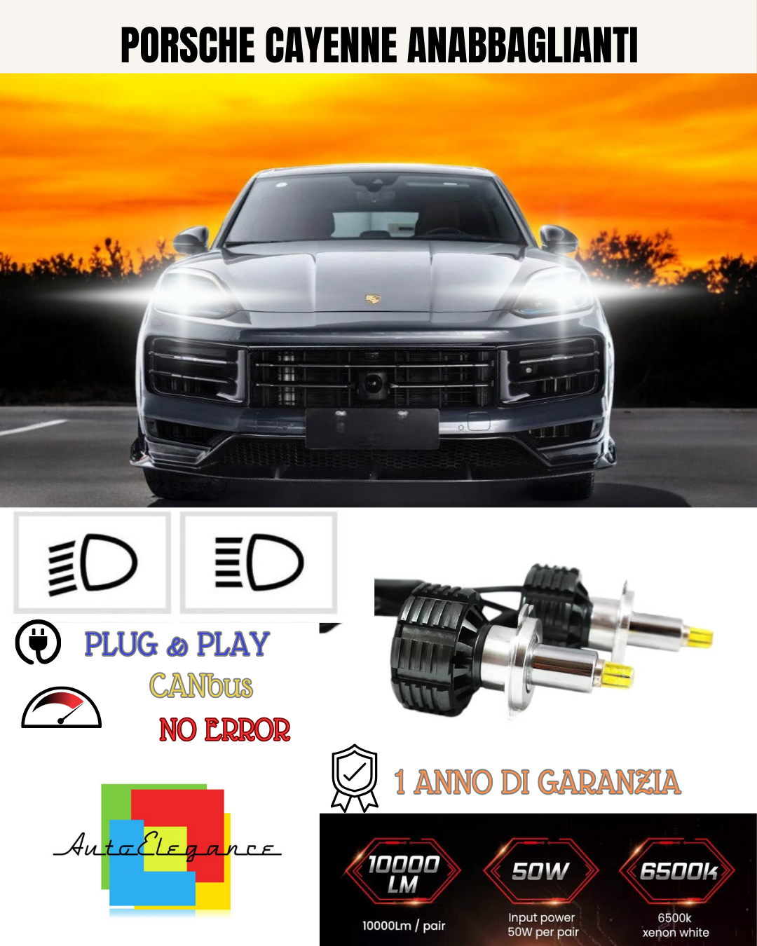 💕 KIT LED H7 PER PORSCHE CAYENNE 9PA 6000K BIANCO 9600 LUMEN ANABBAGLIANTI 💕