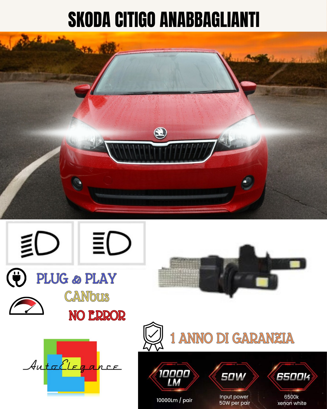 💕 KIT LED H7 PER SKODA CITIGO 6000K BIANCO ANABBAGLIANTI 💕