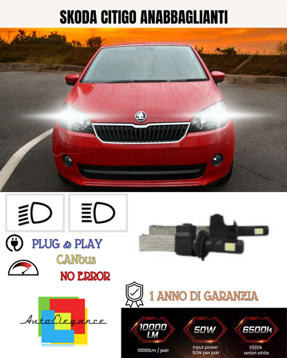 💕 KIT LED H7 PER SKODA CITIGO 6000K BIANCO ANABBAGLIANTI 💕