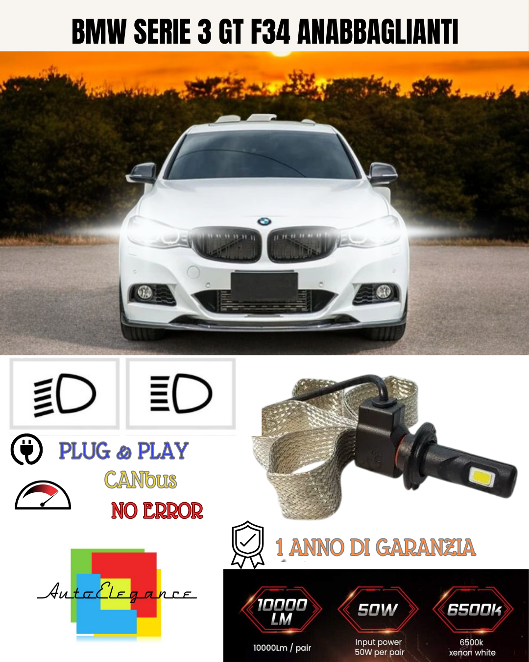 💕 KIT LED H7 PER BMW SERIE 3 GT F34 6400 LUMEN 6000K ANABBAGLIANTI 💕
