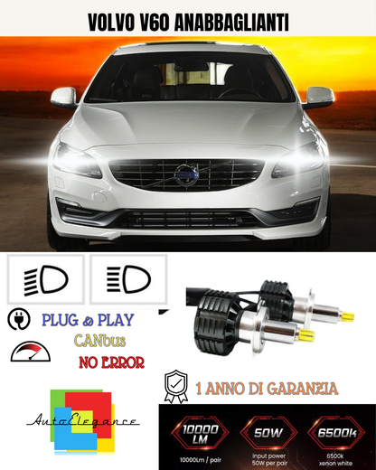 💕 KIT LED H7 PER VOLVO V60 BIANCO 9600 LUMEN 6000K ANABBAGLIANTI 💕