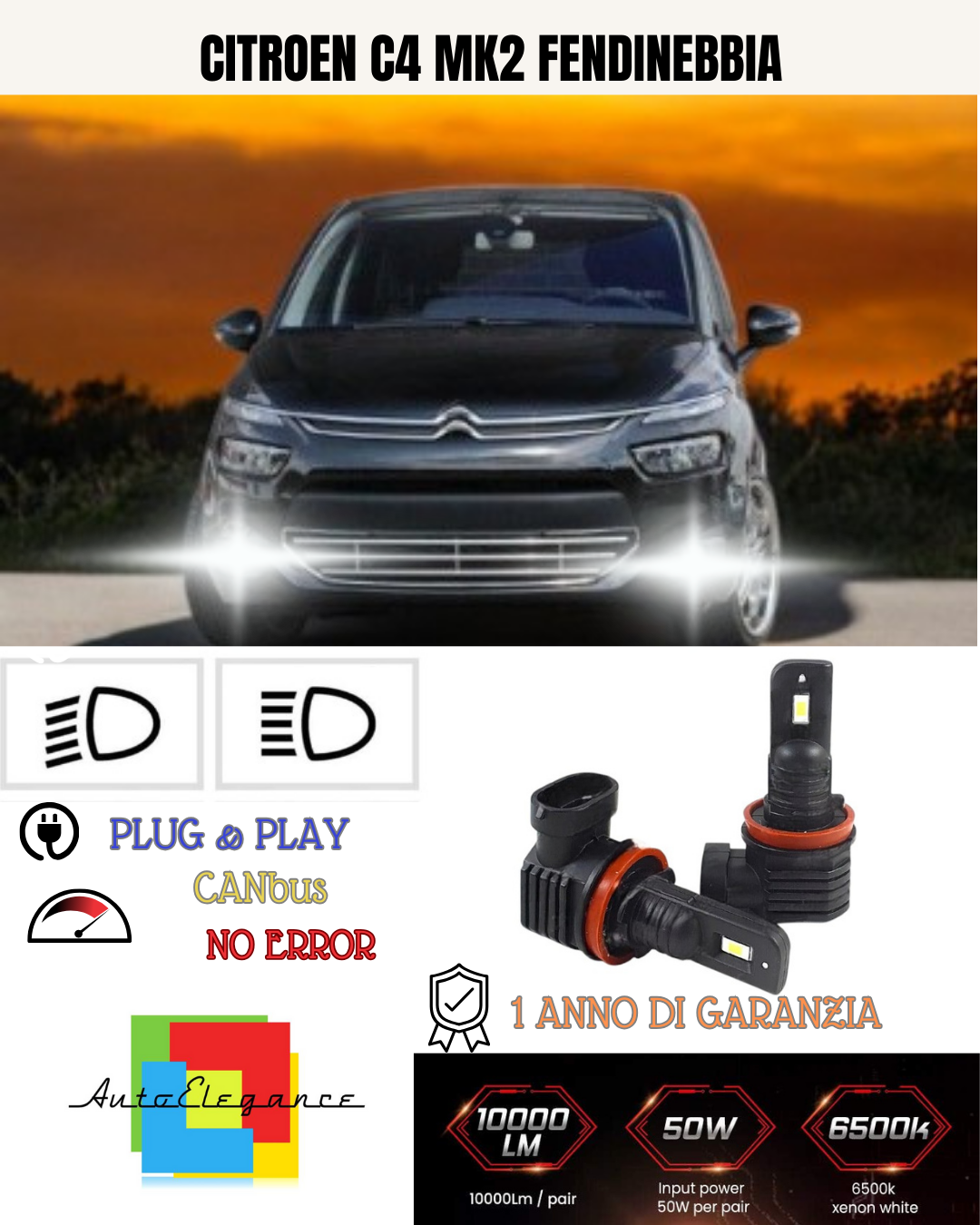 💕 KIT LED H11 CITROEN C4 MK2 FENDINEBBIA 6000K BIANCO 6000 LUMEN 💕