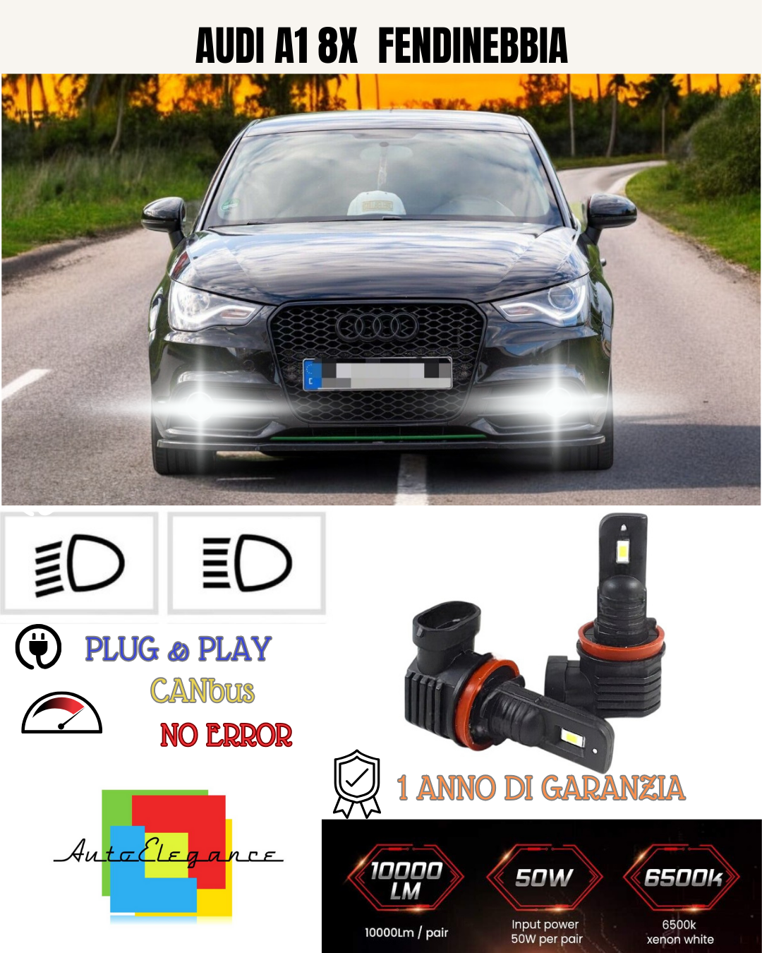 💕 KIT LED H11 AUDI A1 8X FENDINEBBIA 6000K BIANCO 6000 LUMEN 💕