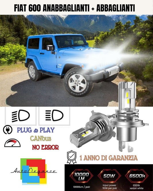 Kit Luci LED H4 Per JEEP WRANGLER TJ d' Epoca ANABBAGLANTI + ABBAGLIANTI CANBUS