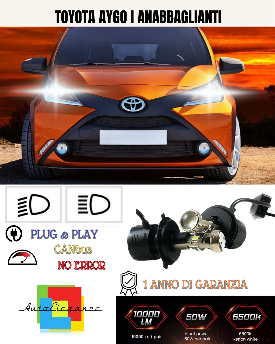 KIT BI-LED H4 TOYOTA AYGO I 18000 LUMEN 6000K