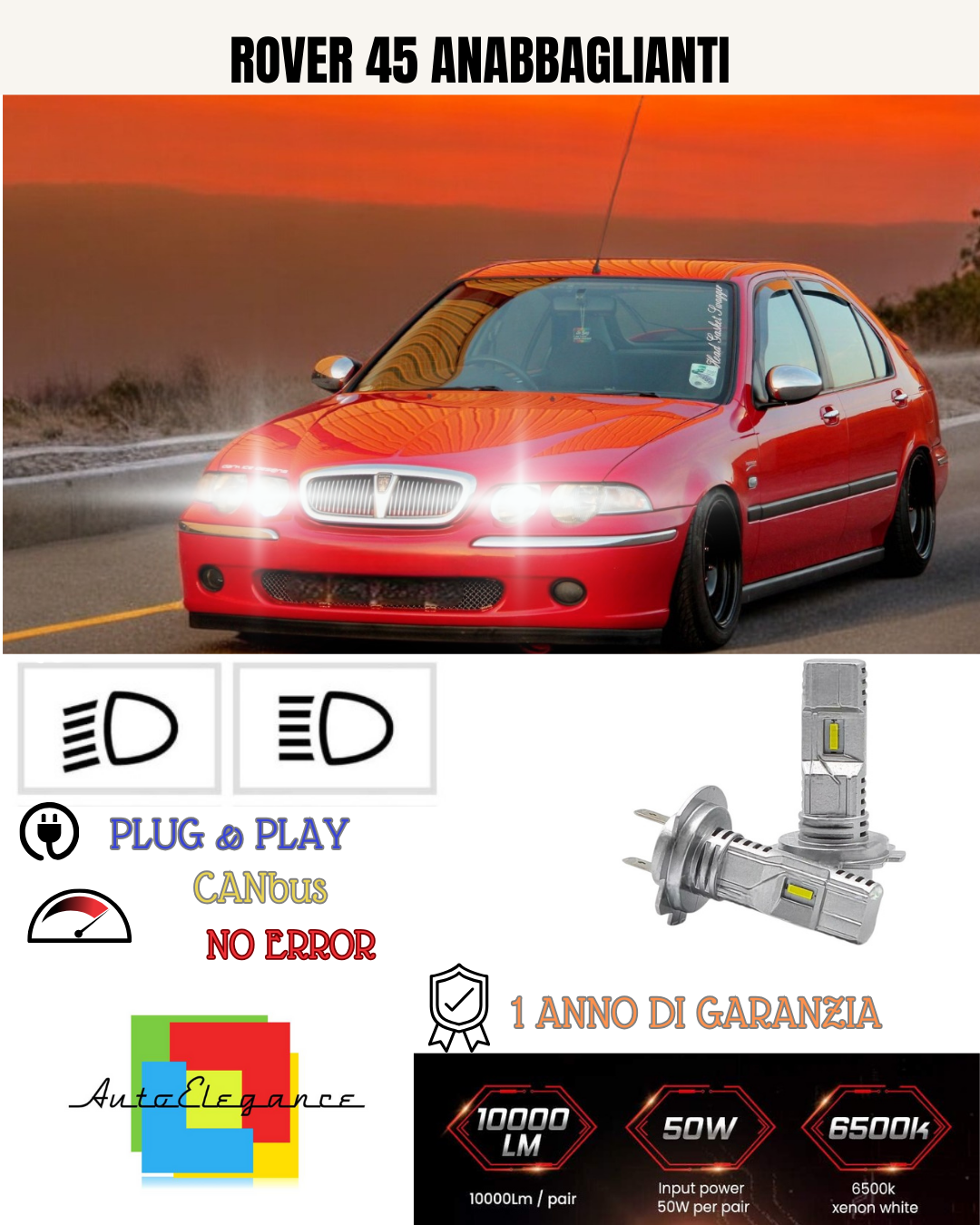 💕 KIT FULL LED ROVER 45 H7 6000K BIANCO 6000 LUMEN ANABBAGLIANTI 💕