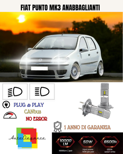 💕 KIT FULL LED FIAT PUNTO MK3 H7 6000K BIANCO 6000 LUMEN ANABBAGLIANTI 💕
