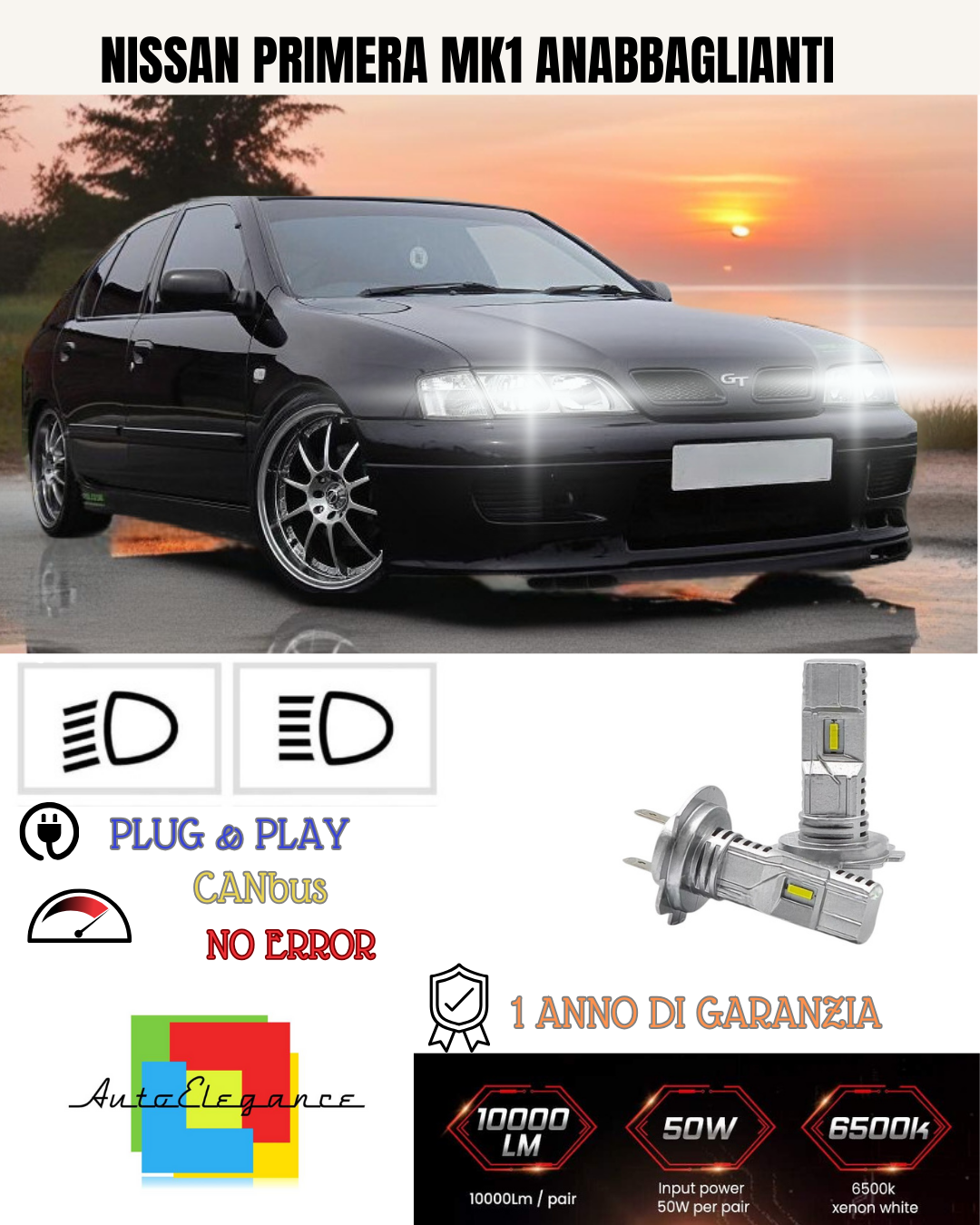 💕 KIT FULL LED NISSAN PRIMERA MK1 H7 6000K BIANCO 6000 LUMEN ANABBAGLIANTI 💕