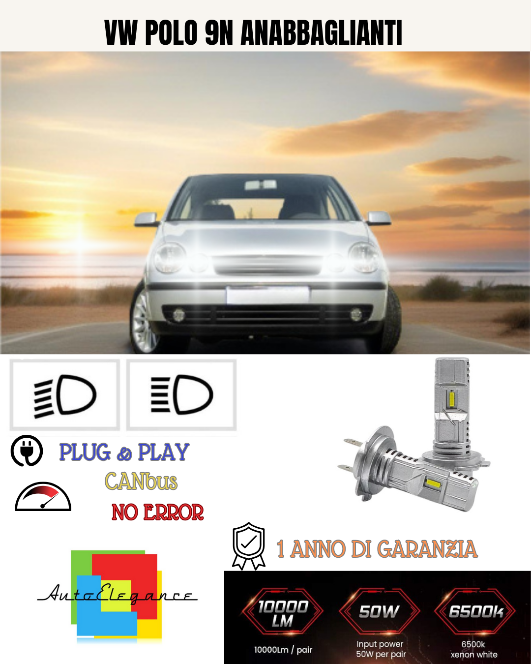 💕 KIT FULL LED VW POLO 9N PRE-RESTYLING H7 6000K BIANCO ANABBAGLIANTI 💕