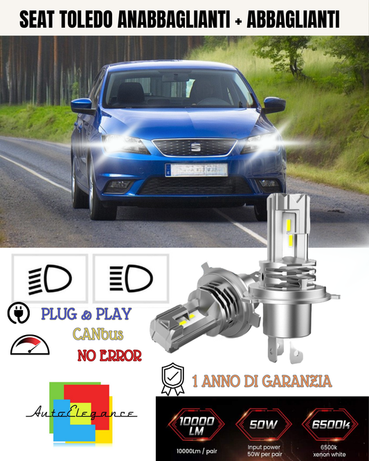 H7 LED KIT FOR SEAT TOLEDO 6000K WHITE 6000 LUMEN CANBUS LOW BEAM 