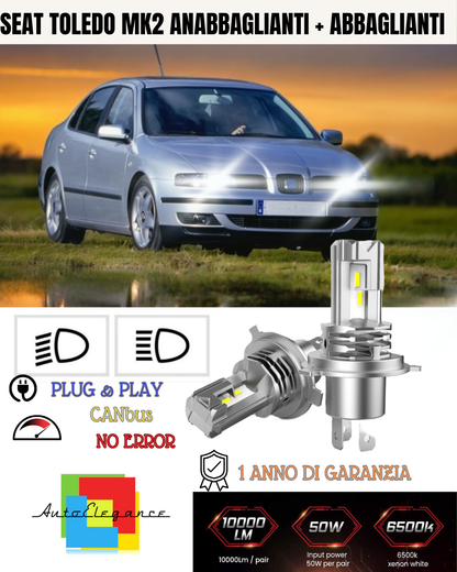 KIT LED H7 PER SEAT TOLEDO MK2 6000K BIANCO 6000 LUMEN CANBUS ANABBAGLIANTI