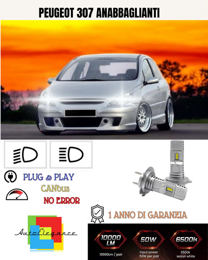 💕 FULL LED KIT PEUGEOT 307 H7 6000K WHITE LOW BEAM 💕