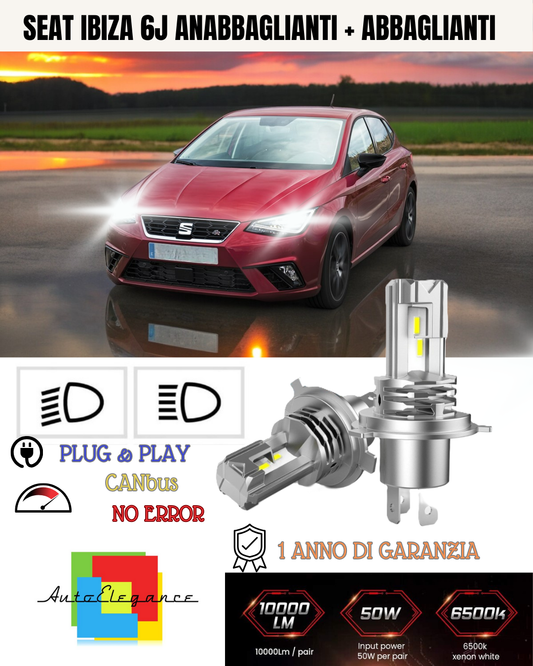 KIT LED H7 PER SEAT IBIZA 6J 6000K BIANCO 6000 LUMEN CANBUS ANABBAGLIANTI