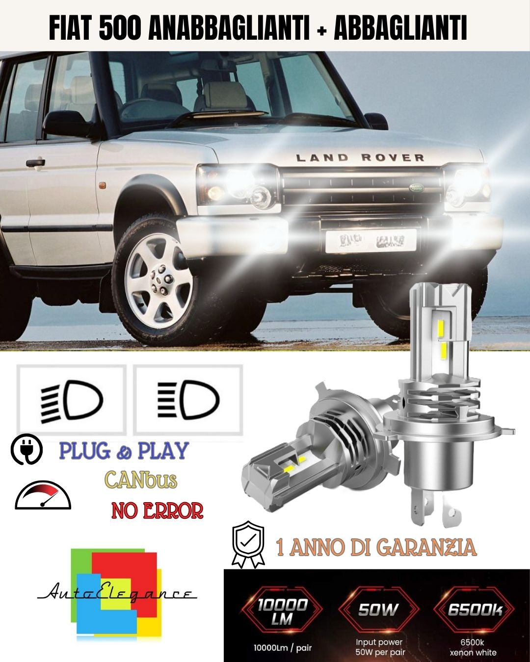 Kit Luci LED H4 Per DISCOVERY 2 98-02 ANABBAGLANTI + ABBAGLIANTI CANBUS