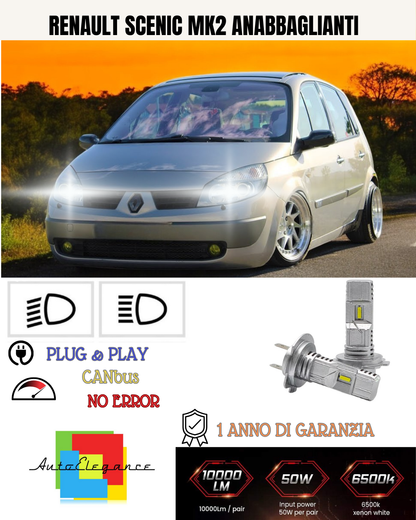 💕 KIT FULL LED RENAULT SCENIC MK2 H7 6000K BIANCO 6000 LUMEN ANABBAGLIANTI 💕