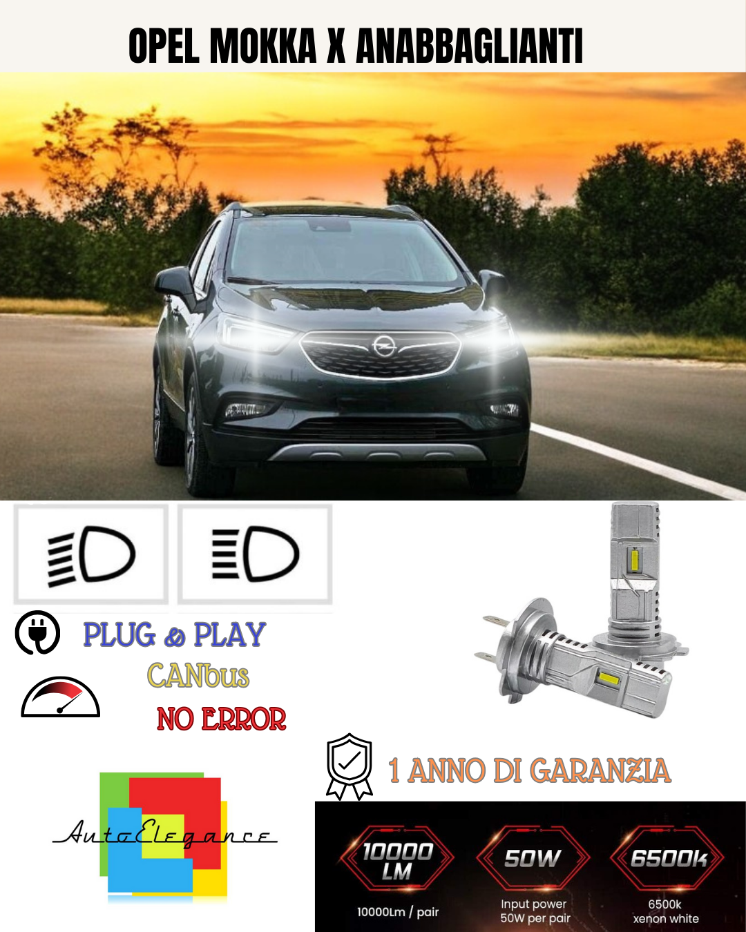 💕 KIT FULL LED OPEL MOKKA X H7 6000K BIANCO ANABBAGLIANTI 💕