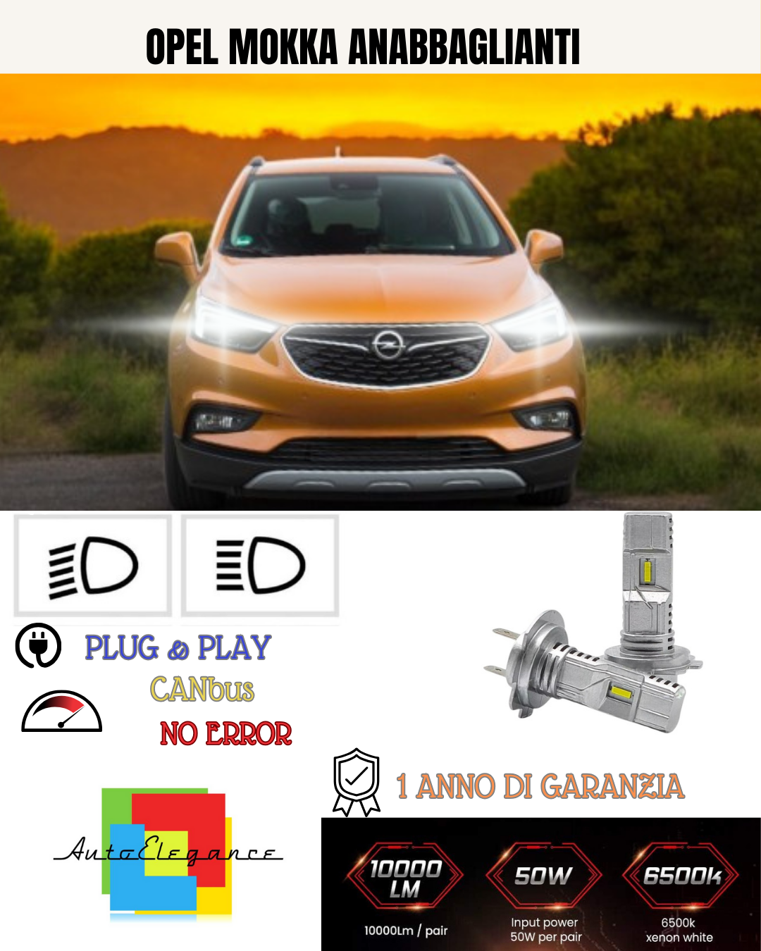 💕 KIT FULL LED OPEL MOKKA H7 6000K BIANCO ANABBAGLIANTI 💕
