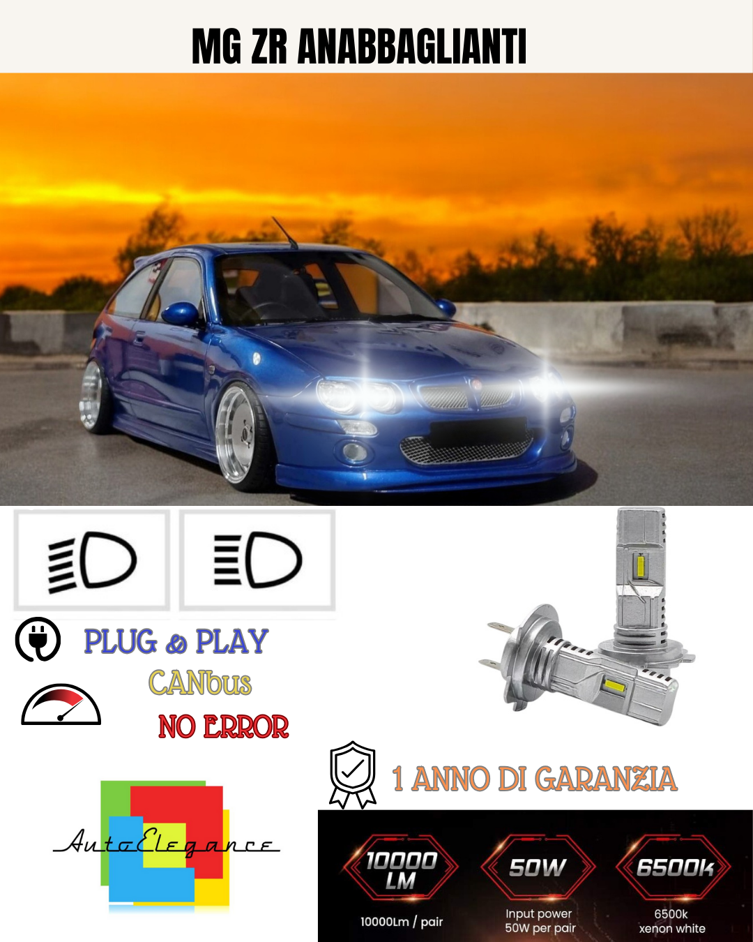 💕 KIT FULL LED MG ZR H7 6000K BIANCO ANABBAGLIANTI 💕
