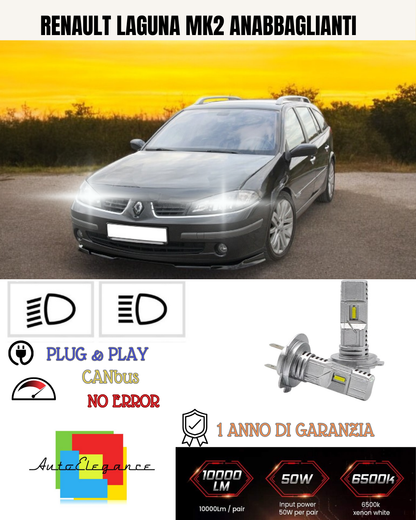 💕 KIT FULL LED RENAULT LAGUNA MK2 H7 6000K BIANCO ANABBAGLIANTI 💕