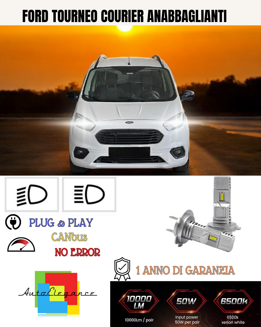 💕 KIT LED FORD TOURNEO COURIER H7 6000K BIANCO ANABBAGLIANTI 💕