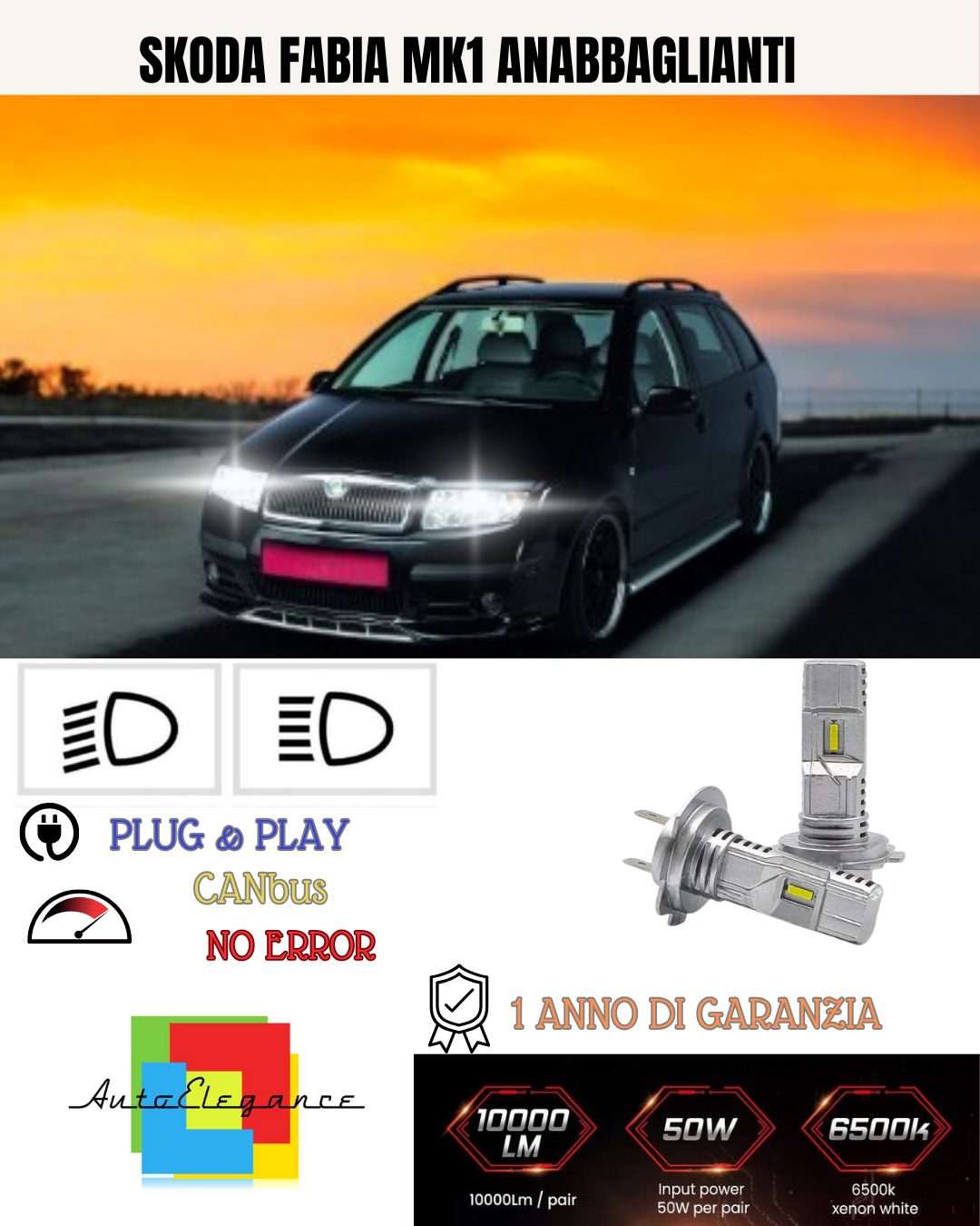 💕 KIT LED SKODA FABIA MK1 H7 6000K BIANCO ANABBAGLIANTI 💕