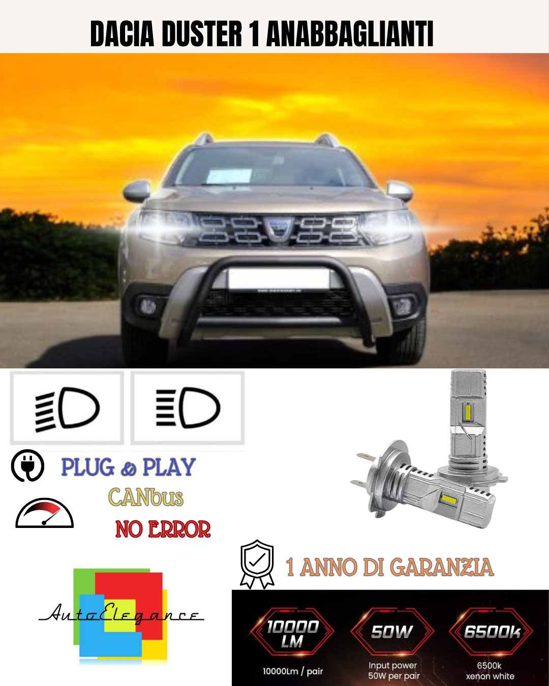 💕 KIT CONVERSIONE LED DACIA DUSTER 1 6000K BIANCO ABBAGLIANTI ANABBAGLIANTI 💕