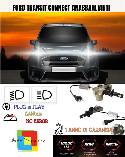 💕 KIT FULL LED FORD TRANSIT CONNECT H7 6000K BIANCO 6000 LUMEN ANABBAGLIANTI 💕