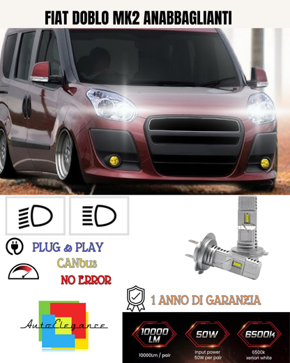 💕 KIT FULL LED FIAT DOBLO MK2 H7 6000K BIANCO ANABBAGLIANTI💕