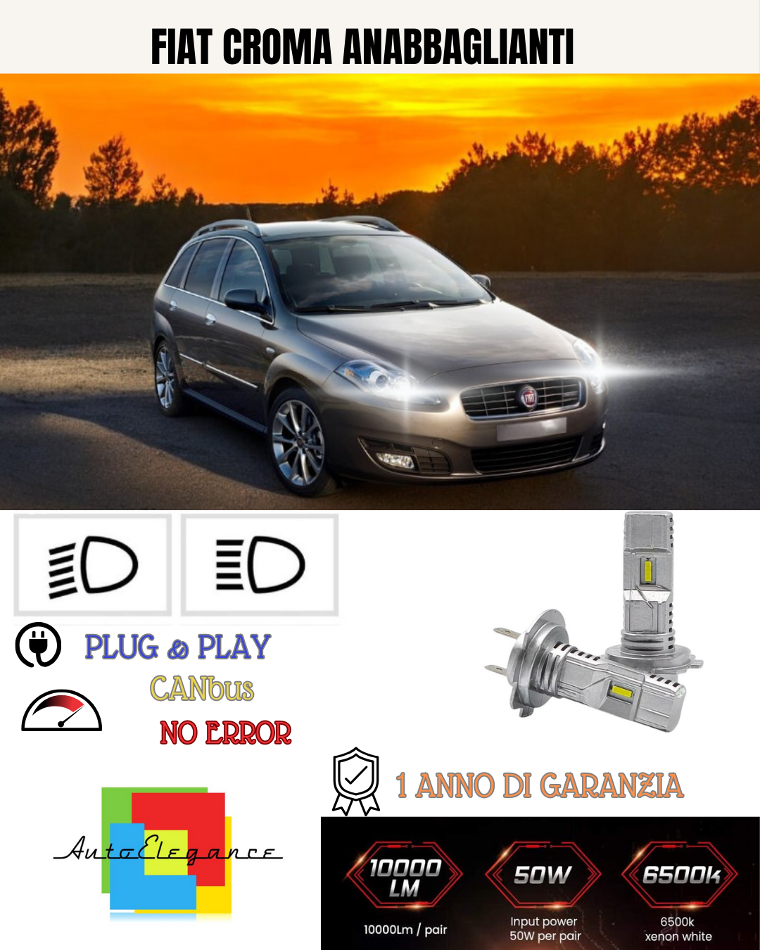 💕 KIT FULL LED FIAT CROMA H7 6000K BIANCO ANABBAGLIANTI 💕