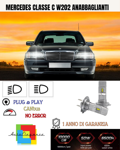 💕 KIT LED MERCEDES CLASSE C W202 H7 6000K BIANCO ANABBAGLIANTI 💕