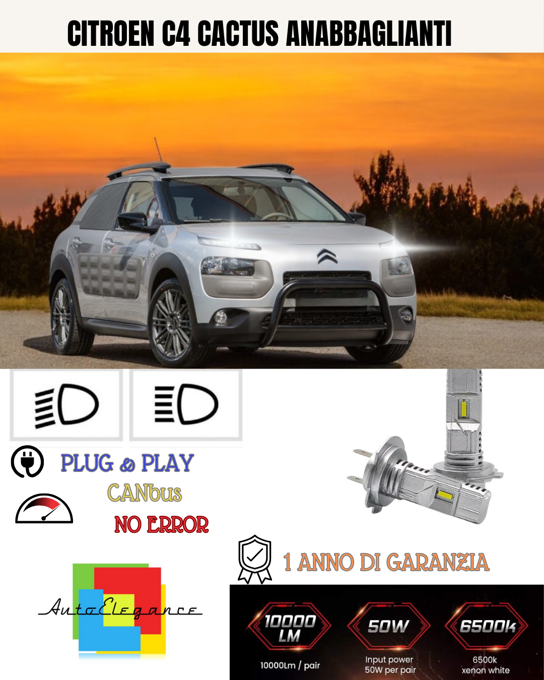 💕 KIT LED CITROEN C4 CACTUS H7 6000K BIANCO ANABBAGLIANTI 💕