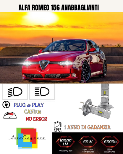 💕 KIT LED ALFA ROMEO 156 H7 6000K BIANCO ANABBAGLIANTI 💕