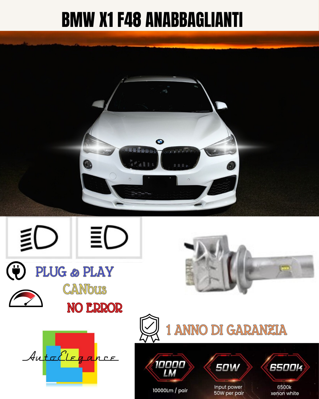 💕 KIT LED 8000 LUMEN BMW X1 F48 H7 6500K BIANCO ANABBAGLIANTI 💕
