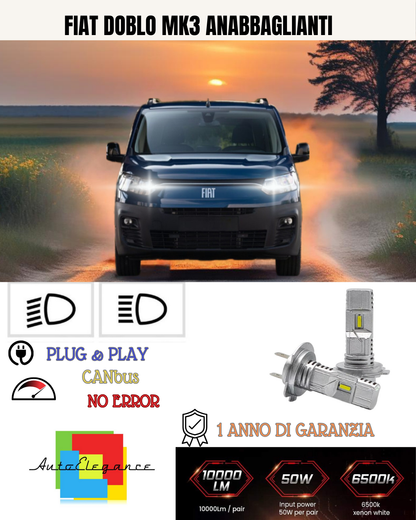 💕 KIT CONVERSIONE LED FIAT DOBLO MK3 BIANCO ABBAGLIANTI ANABBAGLIANTI 💕