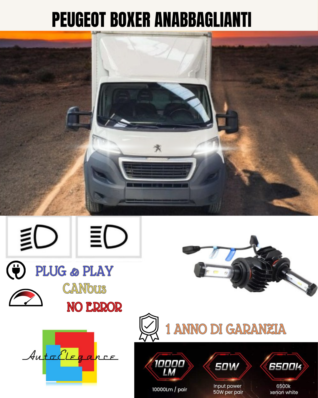 💕 KIT LED PEUGEOT BOXER H7 6000K BIANCO ANABBAGLIANTI 💕