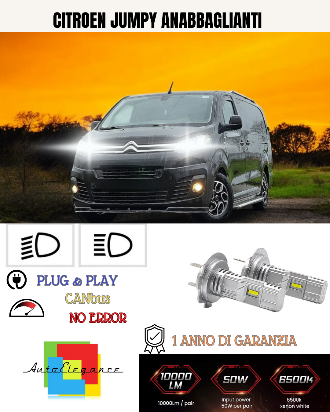 💕 KIT LED CITROEN JUMPY H7 6000K BIANCO ANABBAGLIANTI 💕