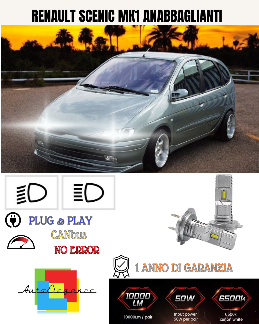 💕 FULL LED KIT RENAULT SCENIC MK1 H7 6000K WHITE 6000 LUMEN LOW BEAM 💕