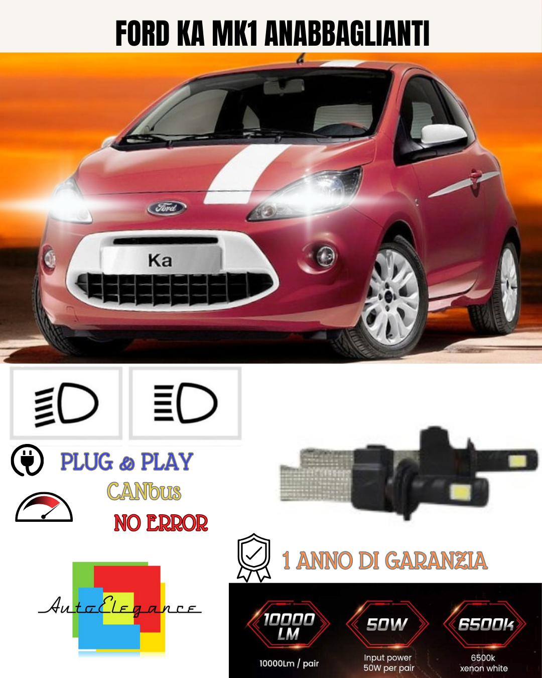 💕KIT LAMPADE H7 LED ANABBAGLIANTE FORD KA MK1 6000K 6400 LUMEN CANBUS💕