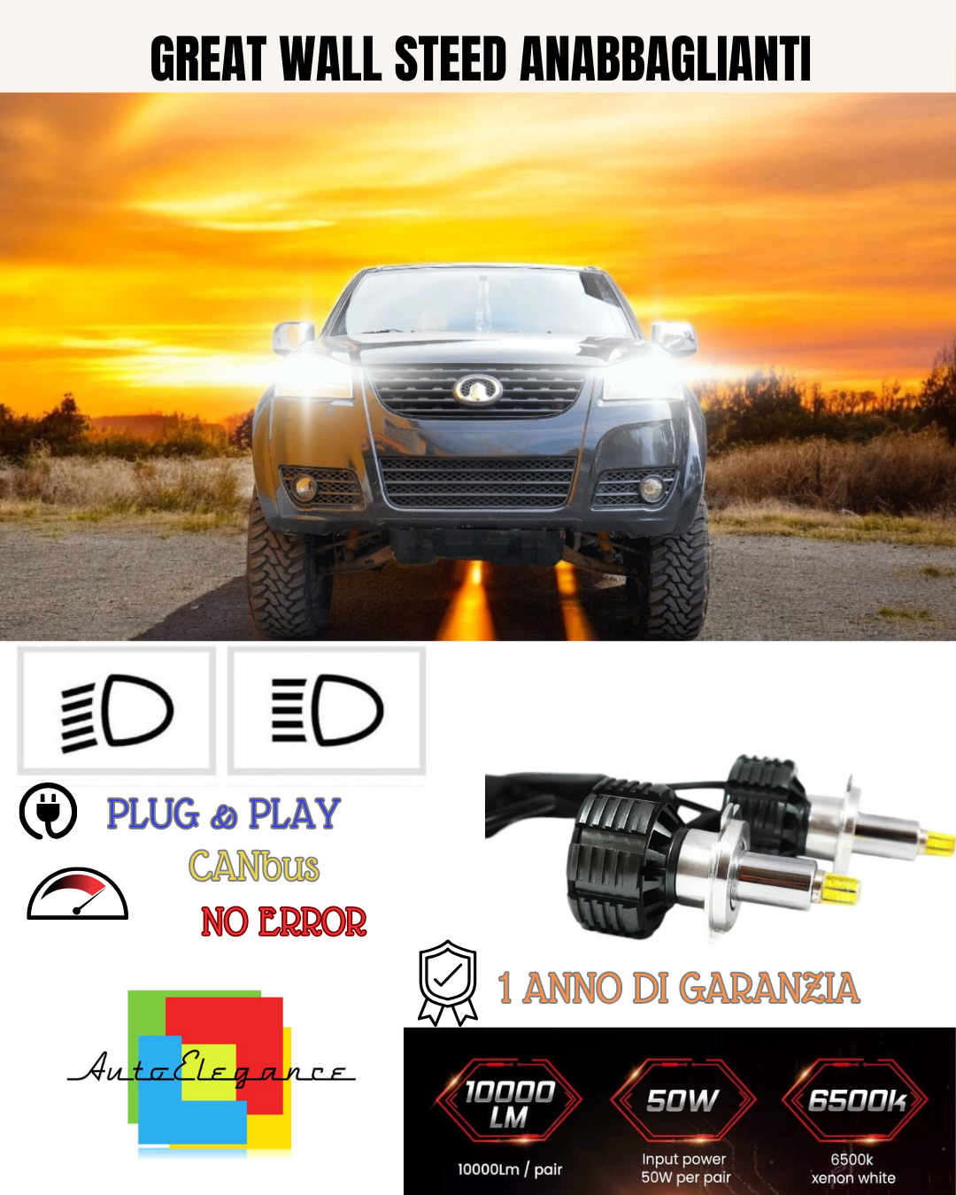 💕 KIT LAMPADE H7 LED ANABBAGLIANTE GREAT WALL STEED 6000K 9600 LUMEN 💕