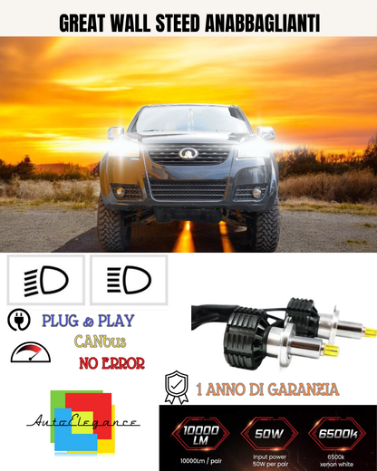 💕 KIT LAMPADE H7 LED ANABBAGLIANTE GREAT WALL STEED 6000K 9600 LUMEN 💕