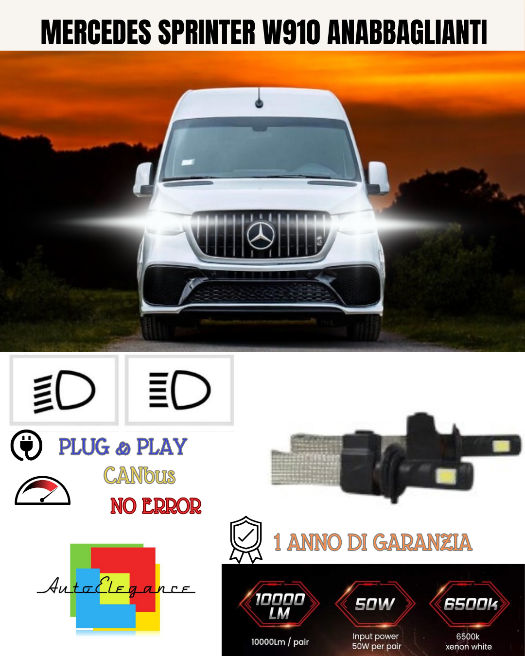 💕 KIT LAMPADE LED H7 ANABBAGLIANTE MERCEDES SPRINTER W910 6000K 6400 LUMEN 💕