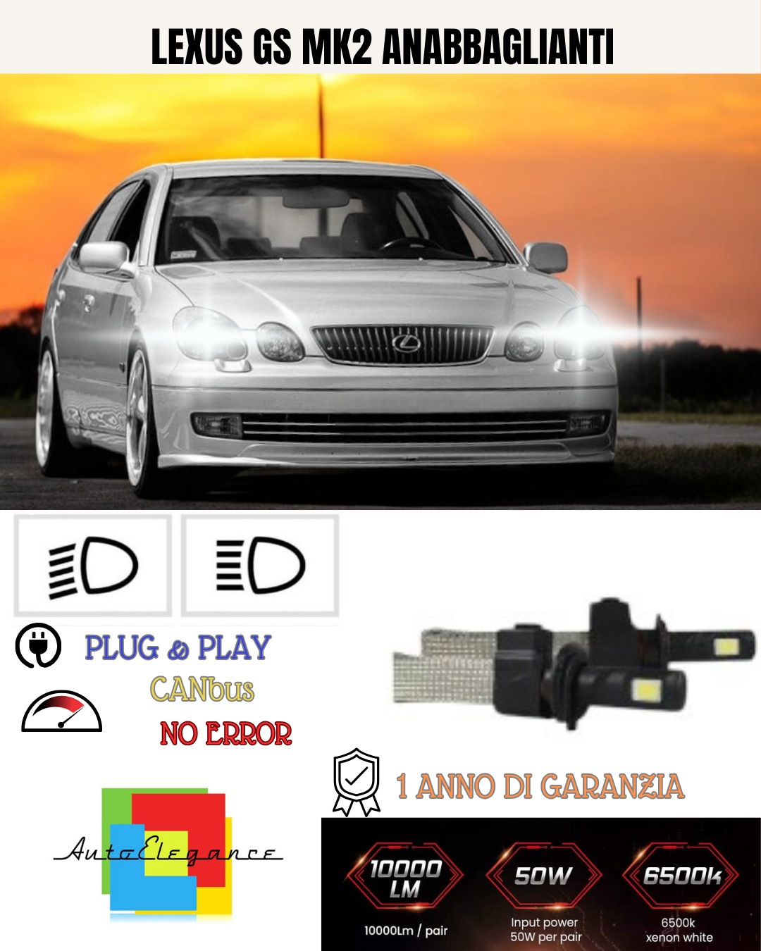 💕 KIT LAMPADE LED H7 ANABBAGLIANTE LEXUS GS MK2 6000K 6400 LUMEN 💕